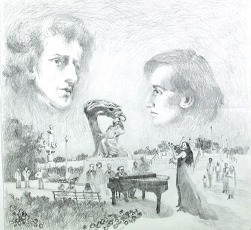 Chopin Monument Drawing 1